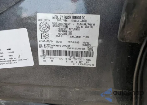 2015 Ford Edge Titanium из США, поврежденный, VIN 2FMTK4K98FBB97707